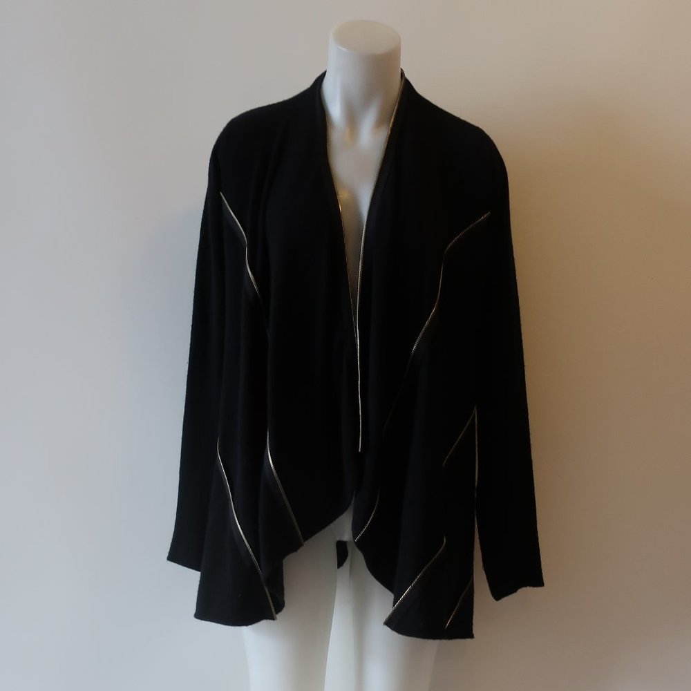 JAMISON BLACK OPEN CARDIGAN SWEATER W/ZIP DETAIL M